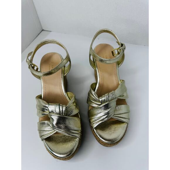 Ted Baker Classic espadrille Gold Carda Heel Wedge Sandal sz 39 - Picture 2 of 10